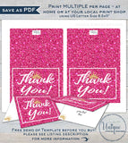 Princess Thank You Card, Editable Pink Glitter Printable, Princess Birthday Thank you Folded Card, Includes Inside Spread
