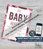 Boho Baby Shower Invitation, Editable Rustic Deer Antler Baby Girl Invite, Baby Shower Party Pink Floral Printable
