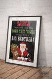Editable Santa Big Brother Sign, Christmas Pregnancy Announcement Chalkboard, Sibling Photo Prop, Digital Printable