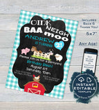 Farm Animal Birthday Invitation, Editable Boys Petting Zoo Birthday Party Invite, Blue Barnyard Birthday Printable