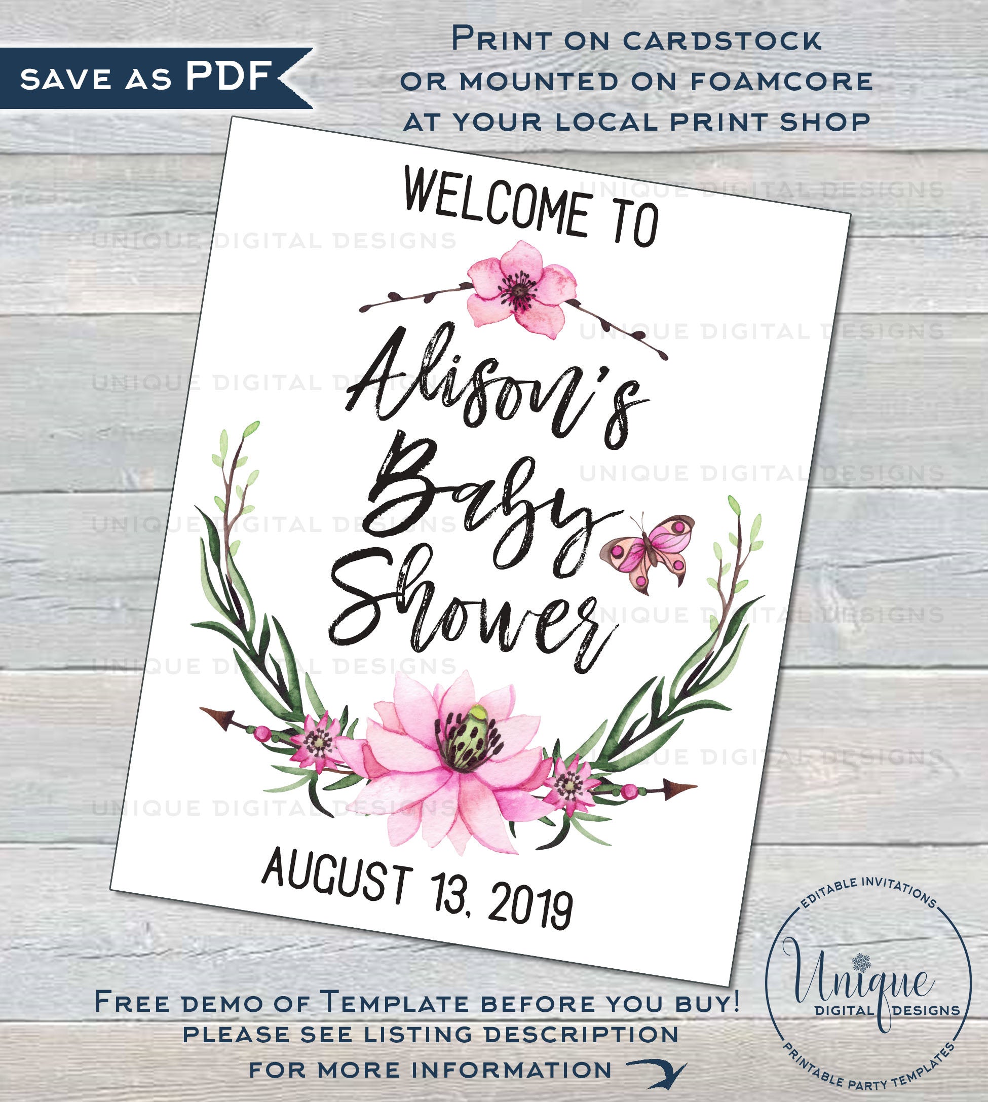 Baby Shower Welcome Sign Personalized Floral Baby Poster Watercolor Wr baby-shower-welcome-sign-personalized-floral-baby-poster-watercolor-wr