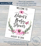 Baby Shower Welcome Sign Personalized Floral Baby Poster Watercolor Wreathe Table Decoration Printable