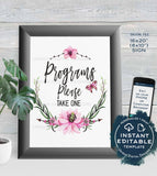 Program Baby Shower Sign Wedding Programs Sign Please Take One Floral Poster Watercolor Decor Printable