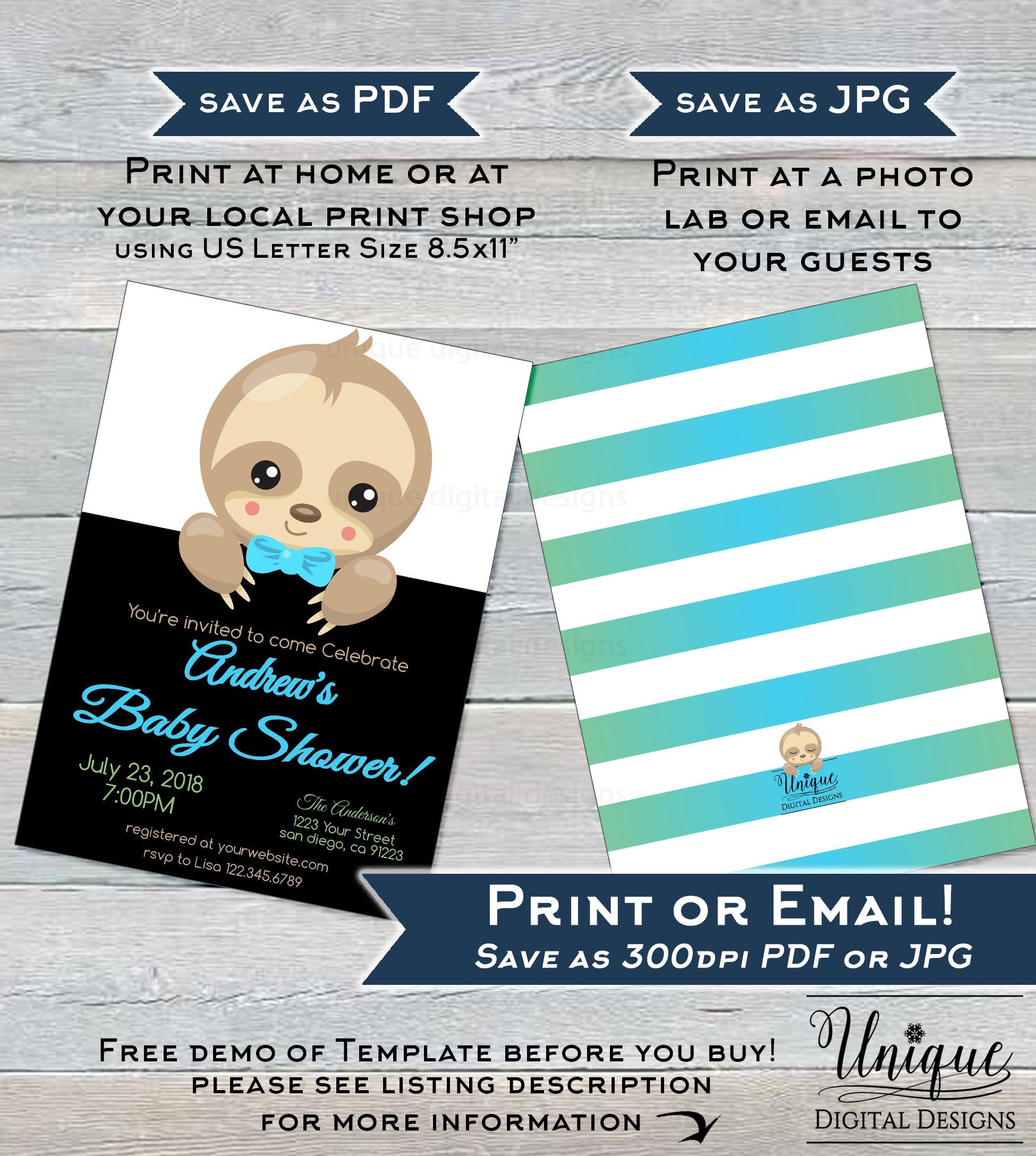 Sloth Baby Shower Invitation KIT, Editable Boys Sloth Baby Shower Invi sloth-baby-shower-invitation-kit-editable-boys-sloth-baby-shower-invi
