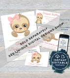 Sloth Baby Shower Invitation KIT, Editable Boys Sloth Baby Shower Invite, Baby Sloth Diaper Raffle Books for Baby Printable