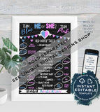 He or She Gender Reveal Party, Editable Cast your Vote Sign, What Will Baby Be Chalkboard Personalized Digital Printable