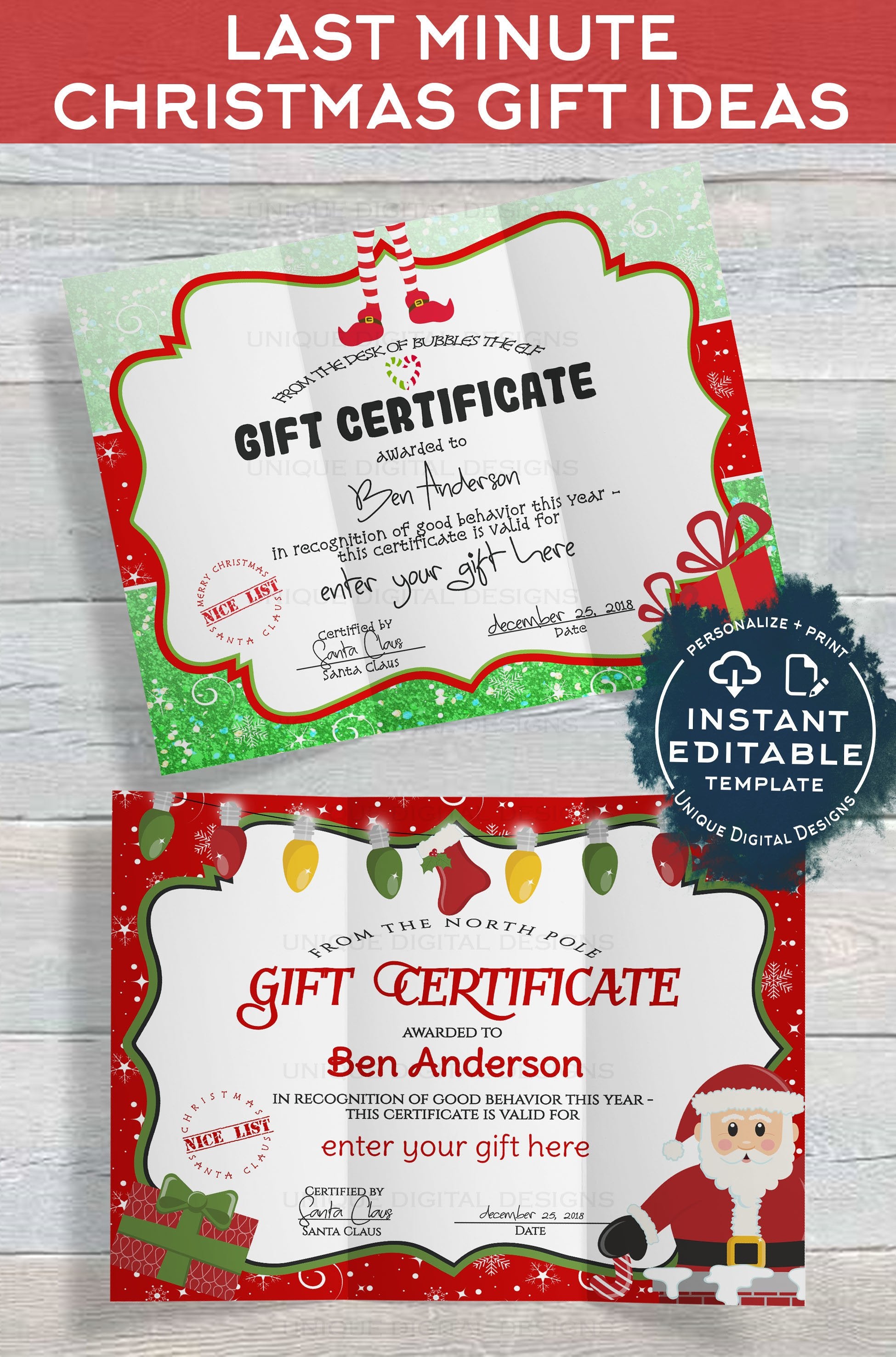 Gift Certificate , Editable Gift Certificate from Santa, Custom Santa gift-certificate-editable-gift-certificate-from-santa-custom-santa