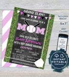 Baseball Mom Baby Shower Invitation, Editable Girls Baby Sprinkle Invite, Pink Baseball Home Base  Custom Printable