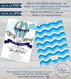 Hot Air Balloon Invitation, Editable Up Up and Away Invite, New Adventures Baby Shower, New Baby Boy Balloon Printable