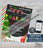 Editable Christmas Pajama Party Invitations, Adult Christmas Invite, Lets get Elfed Up, Let's get Lit PJs Holiday Printable