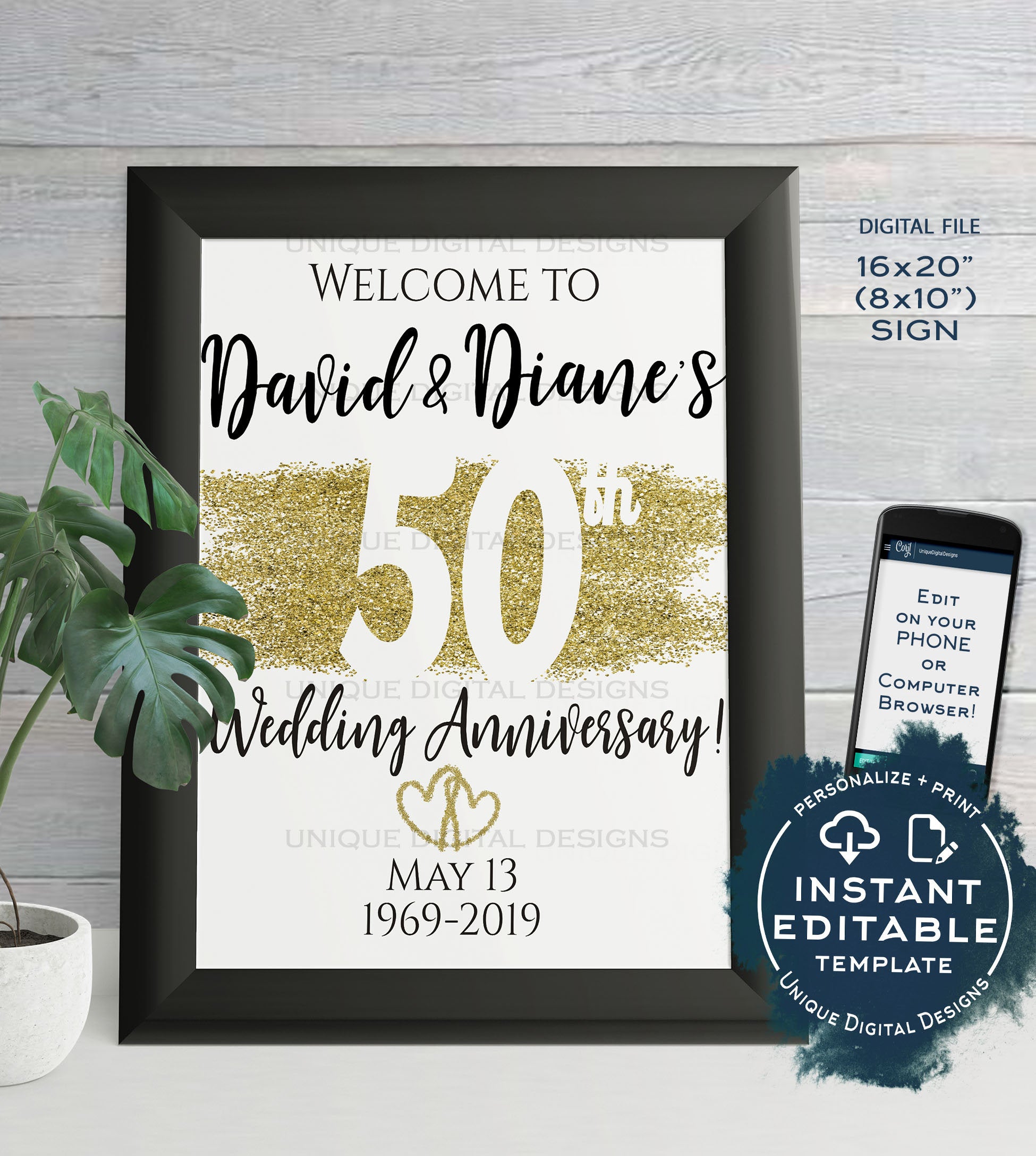 50th Anniversary Welcome Sign, ANY Year, Editable Wedding Anniversary 50th-anniversary-welcome-sign-any-year-editable-wedding-anniversary