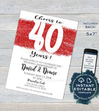 40 year Anniversary Invitation, Editable Fourtieth Wedding Anniversary, Ruby 40th Surprise Party Invite, Custom Printable