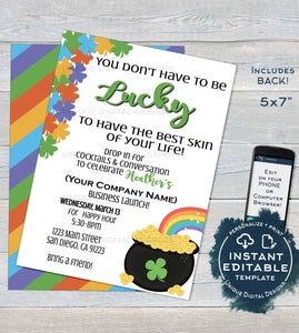 Rodan and Invitation, Editable Consultant Business Launch Party. St Patricks Day BBL Invite Lucky Green Cocktails Printable