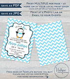Editable Penguin Baby Shower Invitation, Baby Boy Shower Invite Waddle Over Boys Sprinkle Chevron Printable Custom