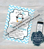 Editable Penguin Baby Shower Invitation, Girls Baby Shower Invite Waddle Over, Sprinkle Chevron Printable Custom