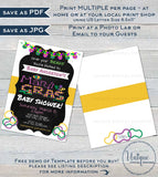 Mardis Gras Baby Shower Invitation, Editable Fat Tuesday Invite, Boy or Girl Baby Shower Party, Beads DIY Custom Printable