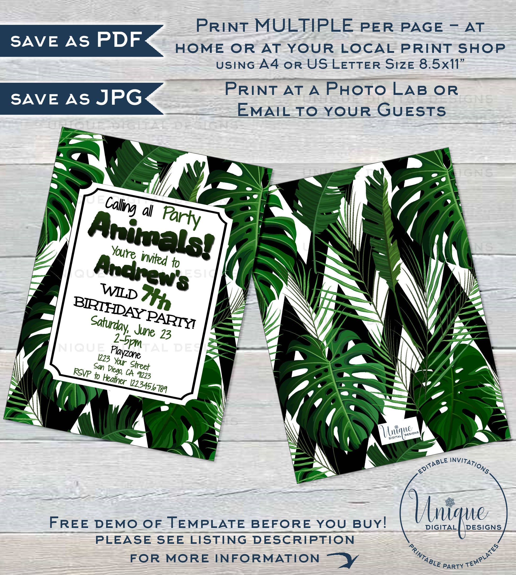 party-animal-invitation-editable-jungle-birthday-invite-wild-child-t for Free Printable Custom Birthday Party Invitations Party Animal Invitation, Editable Jungle Birthday Invite, Wild Child T for Free Printable Custom Birthday Party Invitations