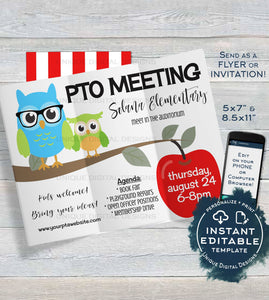 PTA Meeting Invitation, Editable Parent Teacher Invite, pto ptsa School Meeting Flyer Digital Printable