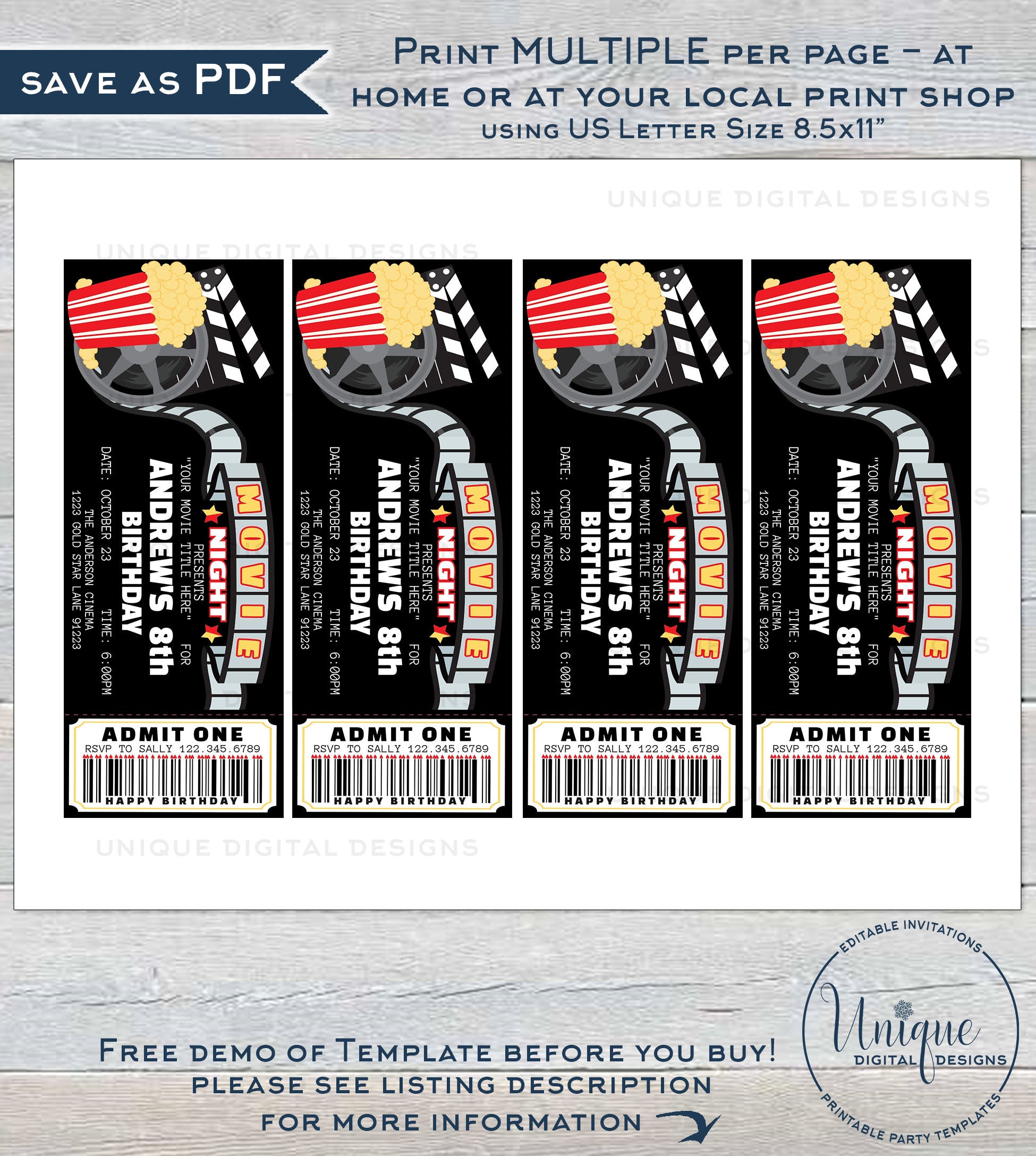 Movie Night Invitation, Movie Birthday Party Invite, Cinema Editable M movie-night-invitation-movie-birthday-party-invite-cinema-editable-m