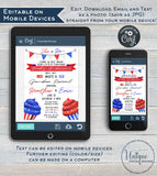 Gender Reveal Invitation, Editable Red White and Due 4th of July Memorial Day Cupcake Baby Shower, July 4th Party Printable