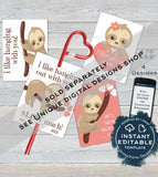 Sloth Applesauce Valentine Label Pouch Tag, Editable Valentine's Gifts for School Teacher, Personalized Printable Custom