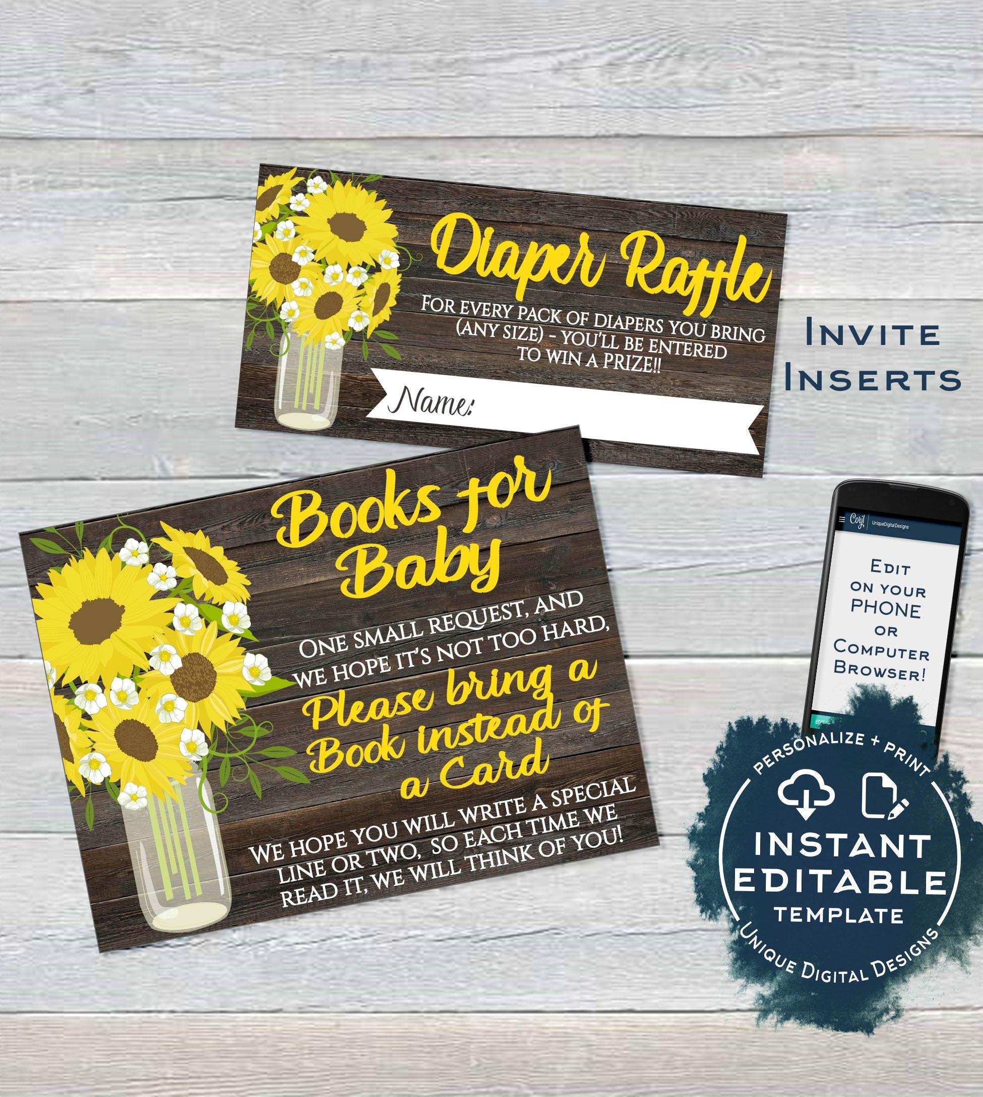 Sunflower Baby Shower Diaper Raffle Ticket, Books for Baby Shower Invi sunflower-baby-shower-diaper-raffle-ticket-books-for-baby-shower-invi