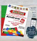 Block Party Invitation, Editable Boys Block Building Birthday Invite, Important Party Piece, ANY Age, Custom Printable