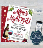 Editable Girl's Night Out Invitation, Cocktail Party Invite, Moms Night In, Ladies Wine & Cheese Custom Printable