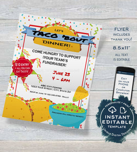 Taco Dinner Fundraiser FLYER Invitation, Editable All you can eat Taco Bout a Party Fundraiser, diy Fiesta Printable