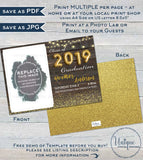 Graduation Invitation, Editable Senior Photo Grad Announcement Card Gold Class of 2019 High School Graduate Party Printable