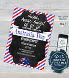 Editable Australia Day Invitation, Aussie Invite Oi Oi 26 January Flag Summer bbq Party, Chalkboard Australia Party   A4