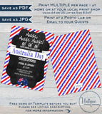 Editable Australia Day Invitation, Aussie Invite Oi Oi 26 January Flag Summer bbq Party, Chalkboard Australia Party   A4