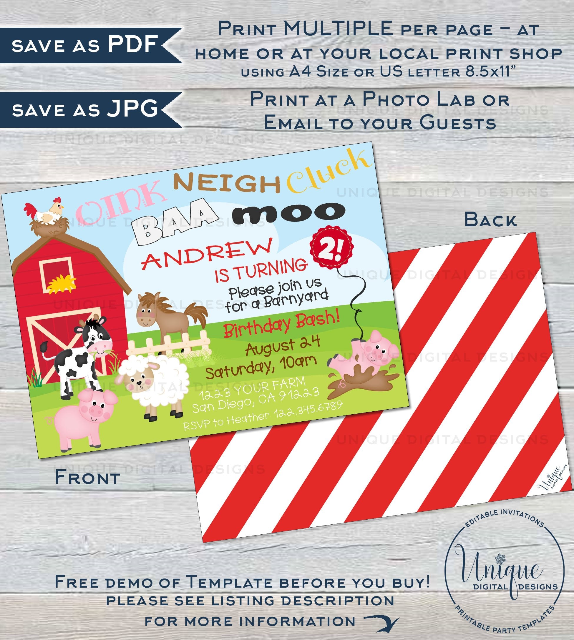 farm-birthday-invitation-editable-barnyard-birthday-bash-farm-animals for Free Printable Farm Birthday Invitations Farm Birthday Invitation, Editable Barnyard Birthday Bash Farm Animals for Free Printable Farm Birthday Invitations