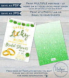 St Patrick's Day Bridal Shower Invitation, Editable Lucky in Love Wedding Party Invite, Lucky Green Gold Custom Printable
