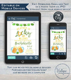 St Patrick&#39;s Day Bachelorette Invitation, Editable Lucky in Love Wedding Party Invite, Lucky Green Beer Custom Printable INSTANT DOWNLOAD