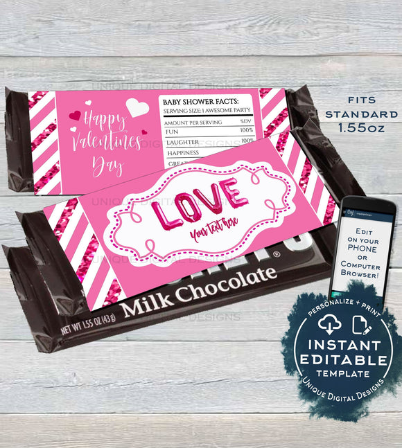 Valentines Day Chocolate Wrapper , Editable Love Theme, Baby Shower Decorations, Custom Baby Girl Printable  1.55oz