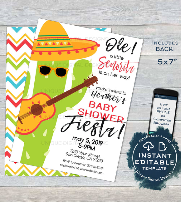 Senorita Baby Shower Invitation, Editable Baby Fiesta Invite, Taco bout a Baby Cinco de Mayo Fiesta, Printable