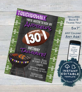 Football Birthday Invitation Tailgate and Touchdowns, Editable Tailgate Invitations Footy Chalkboard Printable