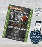 Football Birthday Invitation, Second Birthday Invite, Touchdown Two Footy Chalkboard  Custom Printable INSTANT Self EDITABLE  4x6