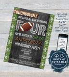 Football Birthday Invitation 4th Birthday Invite Touchdown Four Footy Editable Chalkboard  Custom Printable   4x6