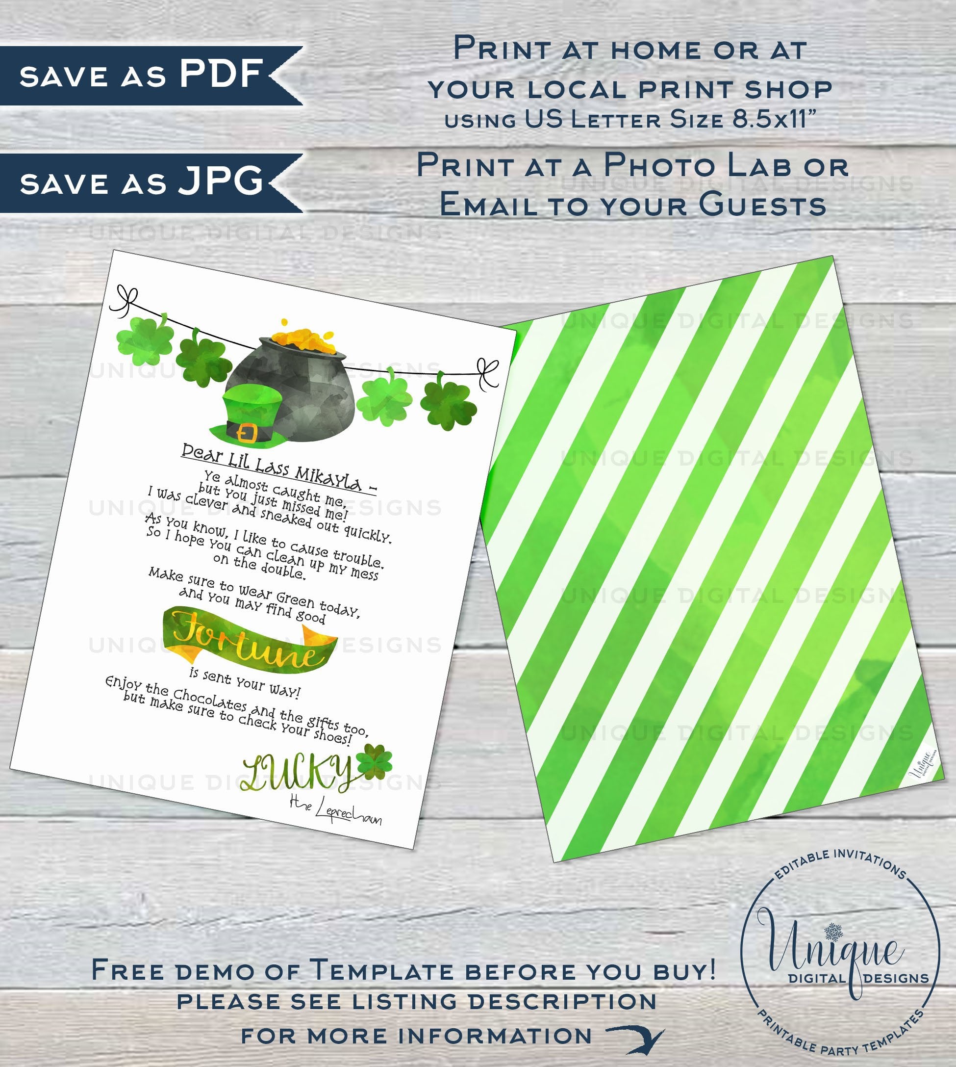 Leprechaun Letter, Editable St Patrick's Day Note, Lucky Irish Leprech leprechaun-letter-editable-st-patrick-s-day-note-lucky-irish-leprech