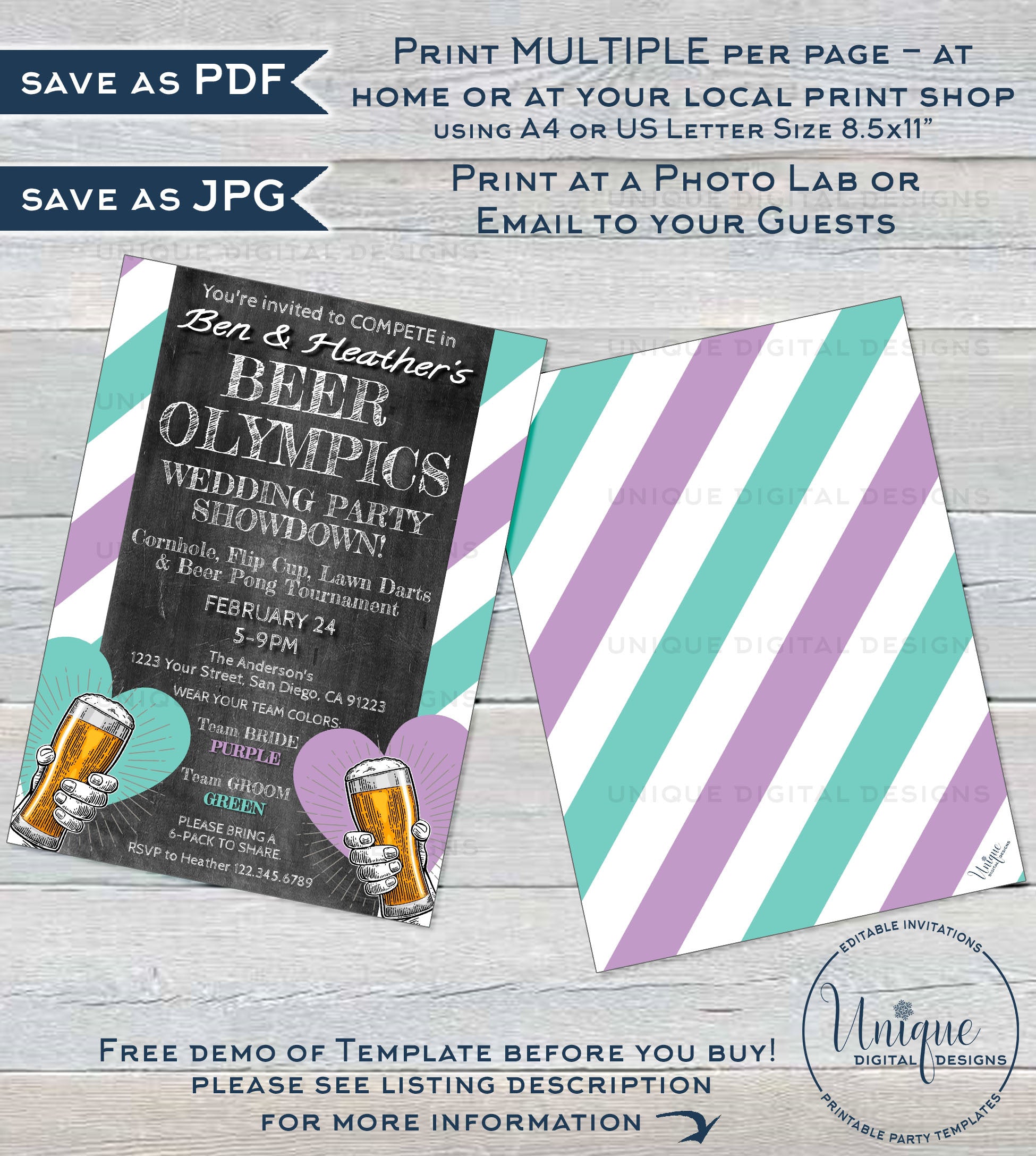 Editable Beer Olympics Wedding Party Invitation, Any Color, Beer Pong editable-beer-olympics-wedding-party-invitation-any-color-beer-pong