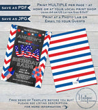 USA Birthday Invitation, Editable 4th of July Birthday Bash, July 4th Party Stars and Stripes red white blue diy Printable