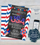 USA Birthday Invitation, Editable 4th of July Birthday Bash, July 4th Party Stars and Stripes red white blue diy Printable