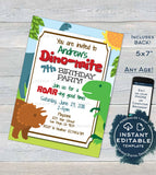 Dinomite Invitations, Dinosaur Birthday Invite, Editable Dino Party, ANY Age, Stomp Roaring Birthday party Custom Printable