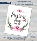 Program Baby Shower Sign Wedding Programs Sign Please Take One Floral Poster Watercolor Decor Printable