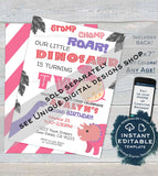 Editable Dinosaur Food Cards, Stomp Chomp Roar Food Labels, Dinosaur Birthday theme Food Tent decorations Custom Printable