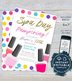 Editable Spa Party, Girls Day Out Invitation, Girls Spa Day Birthday Invite, Any Age, Sleepover Pink Party Printable