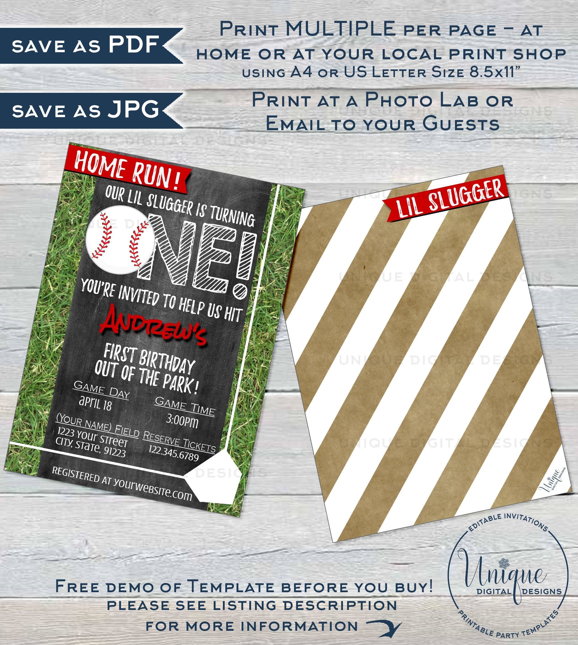 Baseball Birthday Invitation, Editable First Birthday Invite, One Home baseball-birthday-invitation-editable-first-birthday-invite-one-home