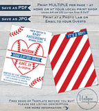 Editable Baseball Baby Shower Invitation, Baby Sprinkle Boy Invite, Homerun love, Baseball heart,  Custom Printable